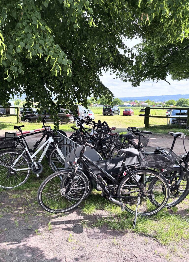 Viele Fahrräder sind an den neuen Fahrradständern des Reitvereins angeschlossen.